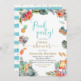 Tropisches Brautparty Wasserfarben-Pool Einladung