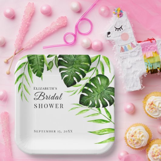 Tropisches Brautparty Watercolor-Script-Dschungel Pappteller (Party)