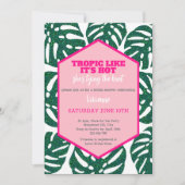 Tropisches Brautparty Wild Pink Glitzer Monstera Einladung (Vorderseite)