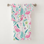 Tropisches Breezy Pink Flamingo Muster Badhandtuch Set (Insitu)