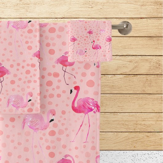 Tropisches Breezy Pink Flamingo Muster Badhandtuch Set