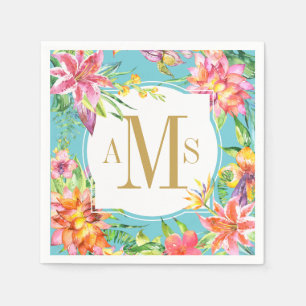 Tropisches Buchstabe-Monogramm-BlumenAquarell des Serviette