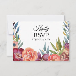 Tropisches Bugundy-UAWG mit Blütenpracht RSVP Karte