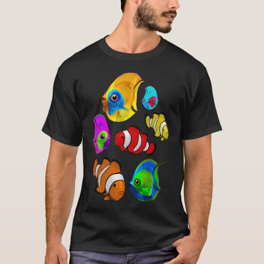 Tropisches Buntes Fischmuster T-Shirt (Vorderseite)