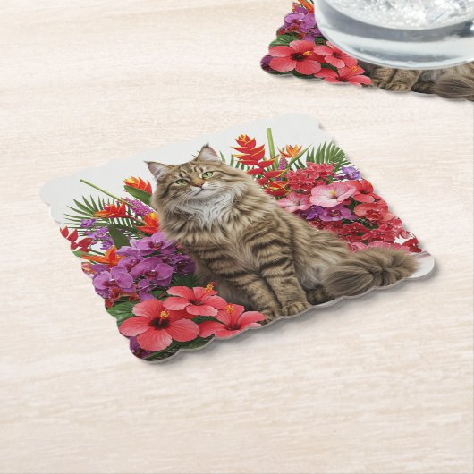 Tropisches Cat Scalloped Square Untersetzer Design (angewinkelt)