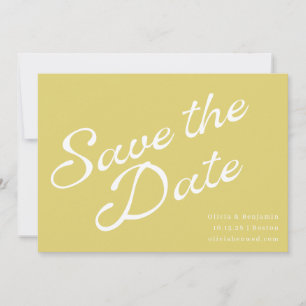 Tropisches Chartreuse-Gelb Retro-Script-Hochzeit Save The Date
