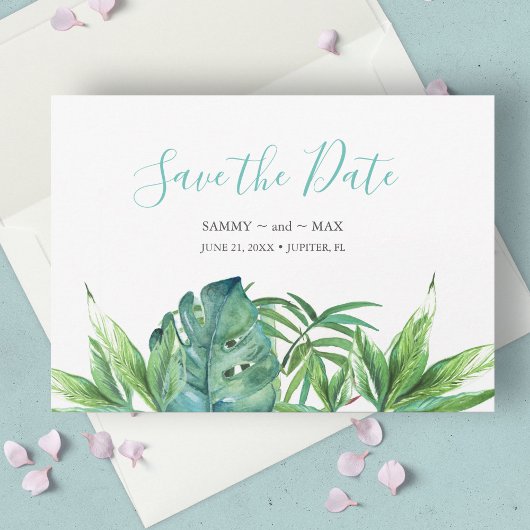 Tropisches Chic Wasserfarbe Grün Vorab-Einladung z Save The Date