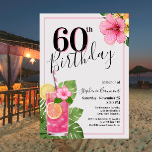 Tropisches Cocktail-Blumen-Frauen-Geburtstag 60 Einladung