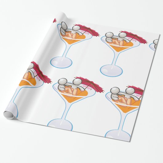 Tropisches Cocktail Martini Glas Cartoon Charakter Geschenkpapier (Ungerollt)
