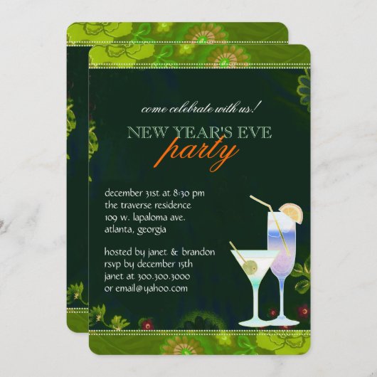 Tropisches Cocktail-Silvester-Party Einladung (Vorne/Hinten)