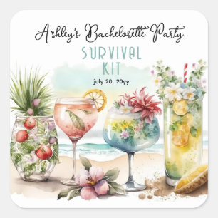 Tropisches Cocktails Junggeselinnen-Abschied Survi Quadratischer Aufkleber