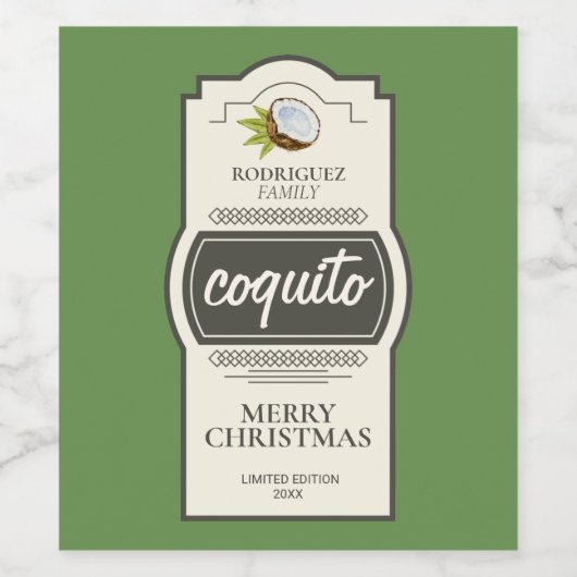 Tropisches Coconut Coquito Weihnachtsgetränk Weinetikett (Einzelnes Label)