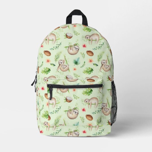 Tropisches Coconut-Sloth-Muster Bedruckter Rucksack (Vorderseite)