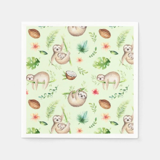 Tropisches Coconut-Sloth-Muster Serviette (Vorderseite)