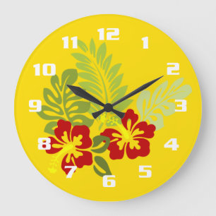 Tropisches Design mit Hibiskusblüte inspiriert Große Wanduhr