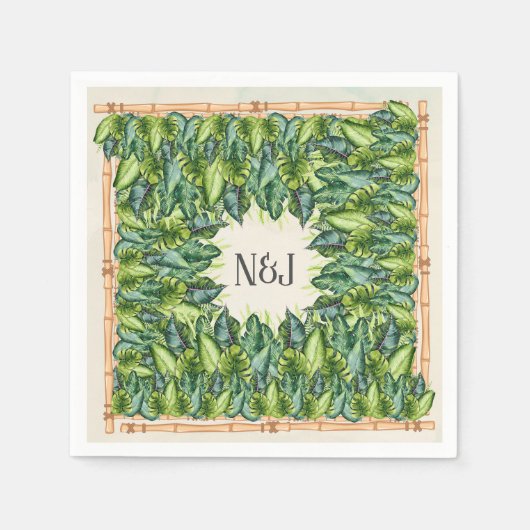Tropisches Dschungel Blätter & Botanische Hochzeit Serviette (Vorderseite)