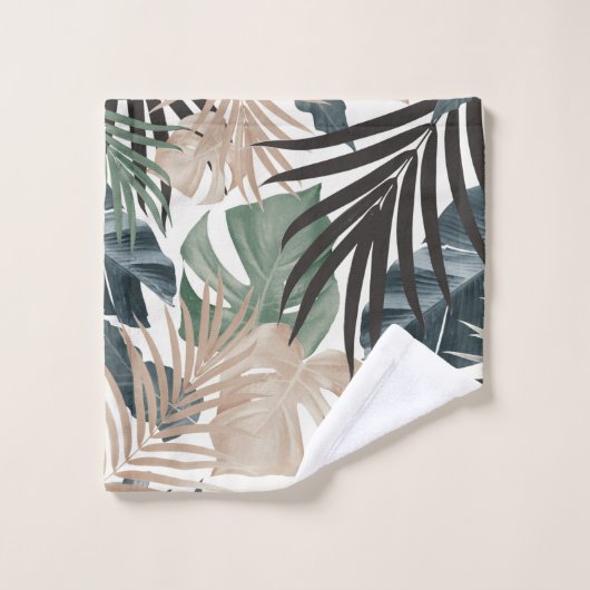 Tropisches Dschungel-Blätter Muster #13 (Herbstfar Badhandtuch Set (Waschlappen)