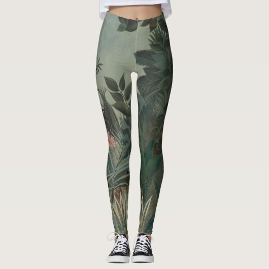 Tropisches Dschungel-Blume Rousseau-Gemälde Leggings (Vorderseite)