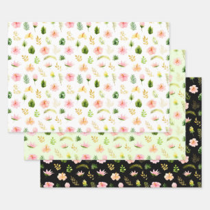 Tropisches Dschungel-Blumenmuster Geschenkpapier Set