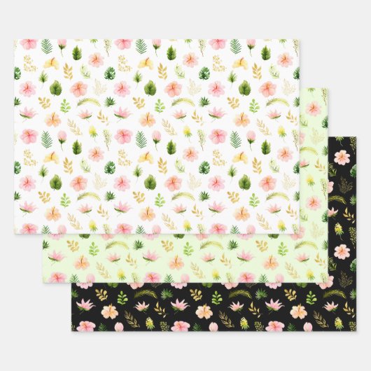 Tropisches Dschungel-Blumenmuster Geschenkpapier Set (Set)