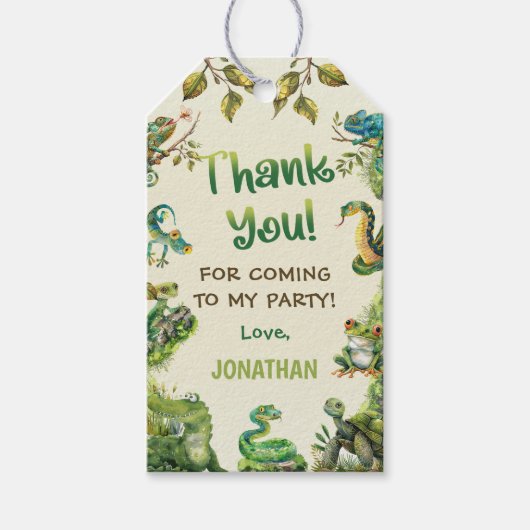 Tropisches Dschungel Reptile Kindergeburtstag Part Geschenkanhänger (Vorderseite)