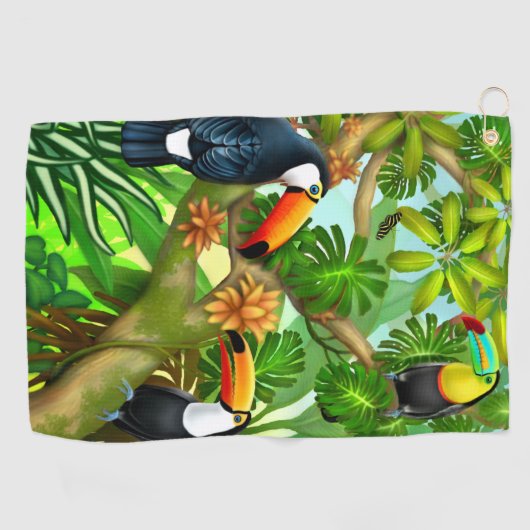 Tropisches Dschungel Toucans Golf-Tuch Golfhandtuch (Horizontal)