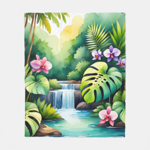 Tropisches Dschungel-Wasserfall-Orchideen-Paradies Fleecedecke
