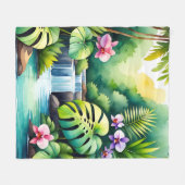 Tropisches Dschungel-Wasserfall-Orchideen-Paradies Fleecedecke (Vorderseite (Horizontal))