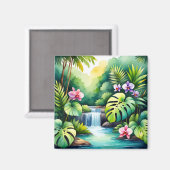 Tropisches Dschungel-Wasserfall-Orchideen-Paradies Magnet (Vorderseite/Rückseite)