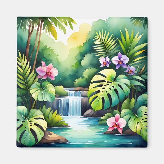 Tropisches Dschungel-Wasserfall-Orchideen-Paradies Magnet (Vorne)