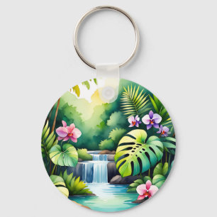 Tropisches Dschungel-Wasserfall-Orchideen-Paradies Schlüsselanhänger