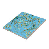 Tropisches Dschungelblatt Muster Aqua Gold tropisc Fliese (Seite)