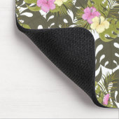Tropisches Dschungelblätter- und Hibiskus-Muster Mousepad (Ecke)