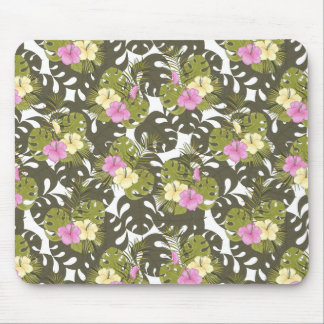 Tropisches Dschungelblätter- und Hibiskus-Muster Mousepad