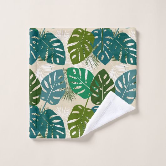 Tropisches Dschungelblättern Badhandtuch Set (Waschlappen)