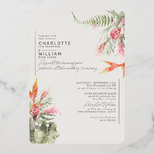 Tropisches Elfenbein-UAWG QR-Code Hochzeit Folieneinladung