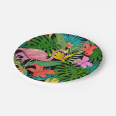 Tropisches exotisches Rosa Flamingo Foliage Pappteller (Schrägansicht)