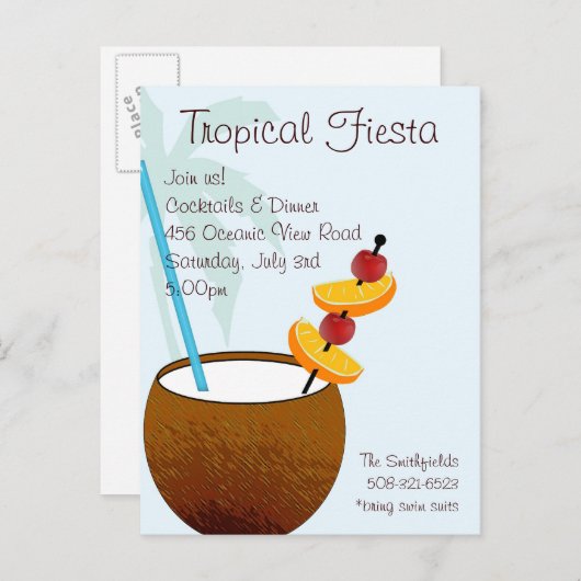 Tropisches Fiesta, Cocktail-Party Einladung (Vorne/Hinten)