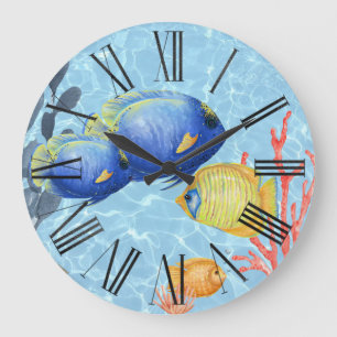 Tropisches Fisch Aquarium Große Wanduhr