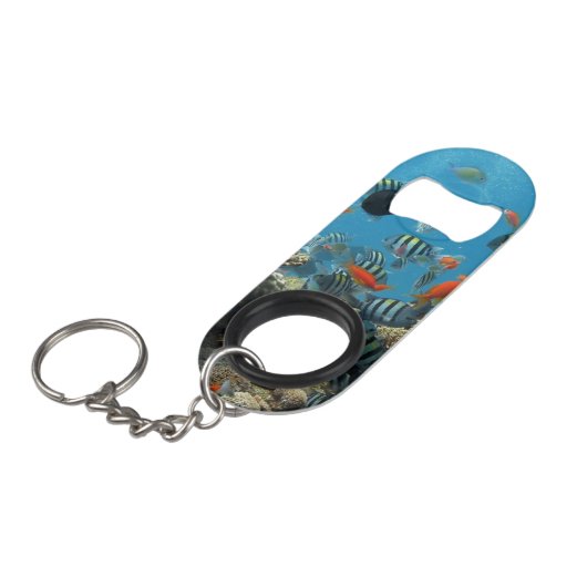 Tropisches Fisch-Chaos Schlüsselbund Flaschenöffner (Vorderseite Schrägansicht)