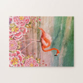 Tropisches Flamingo am Strand mit rosa Blume Colla Puzzle (Horizontal)