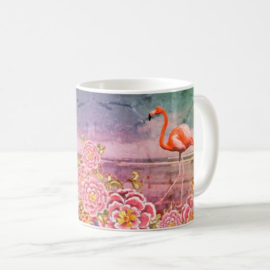 Tropisches Flamingo am Strand und orientalisch-ros Kaffeetasse (VorderseiteRechts)