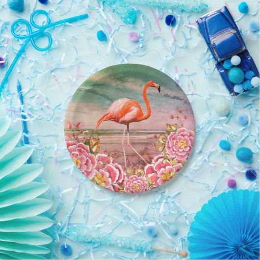 Tropisches Flamingo am Strand und orientalisch-ros Pappteller (Party)