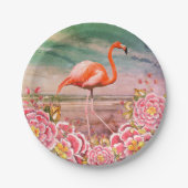 Tropisches Flamingo am Strand und orientalisch-ros Pappteller (Vorderseite)