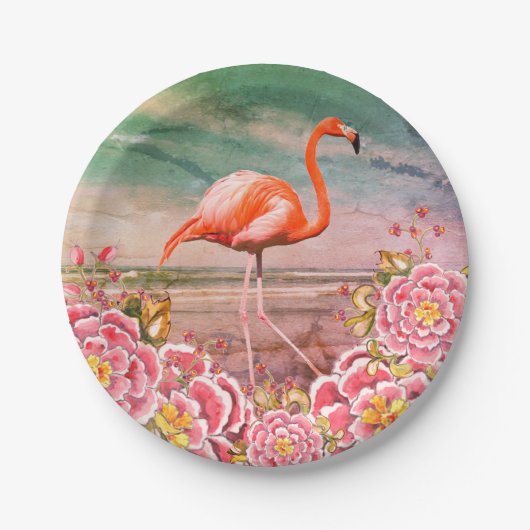 Tropisches Flamingo am Strand und orientalisch-ros Pappteller (Vorderseite)