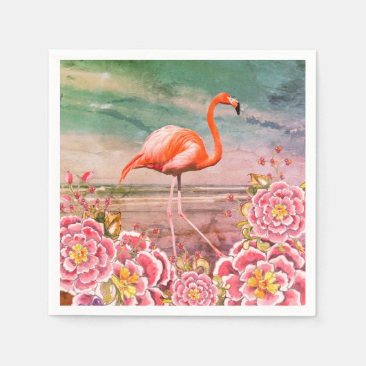 Tropisches Flamingo am Strand und orientalisch-ros Serviette (Vorderseite)