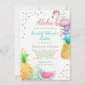 Tropisches Flamingo Ananas Brautparty Luau Einladung (Vorderseite)