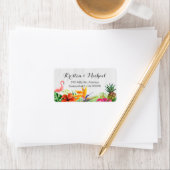 Tropisches Flamingo Ananas Rustikales Holz Adressaufkleber (Insitu)