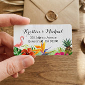 Tropisches Flamingo Ananas Rustikales Holz Adressaufkleber