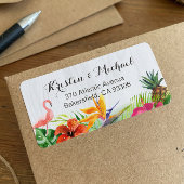 Tropisches Flamingo Ananas Rustikales Holz Adressaufkleber